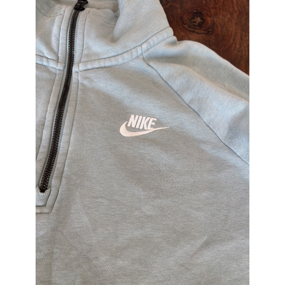 Nike swoosh logo Sweatshirt Blue Half Zip Sweatshirt Kangaroo Pocket womens' S - Picture 4 of 10